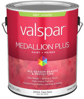 Valspar Medallion Plus 2600 028.0026004.007 Latex Paint, Acrylic Base, Satin Sheen, Clear Base, 1 gal, Plastic Can